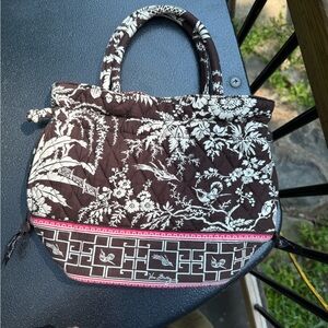 Vera Bradley bag imperial toile satchel Brown pink White Palm trees quilted Tote